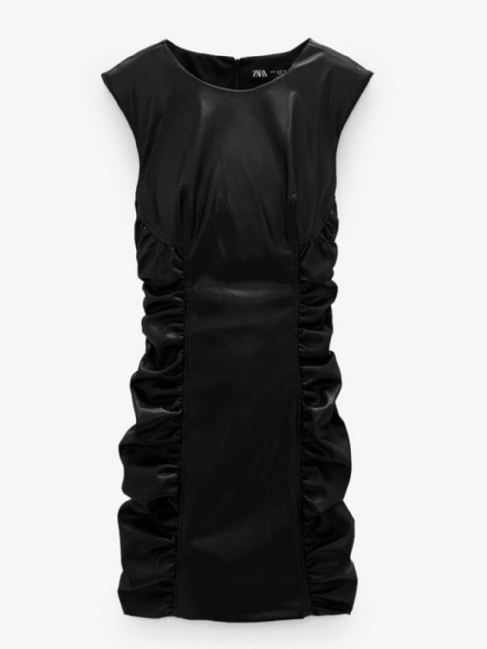 Zara Black Faux Leather Ruched Mini Dress